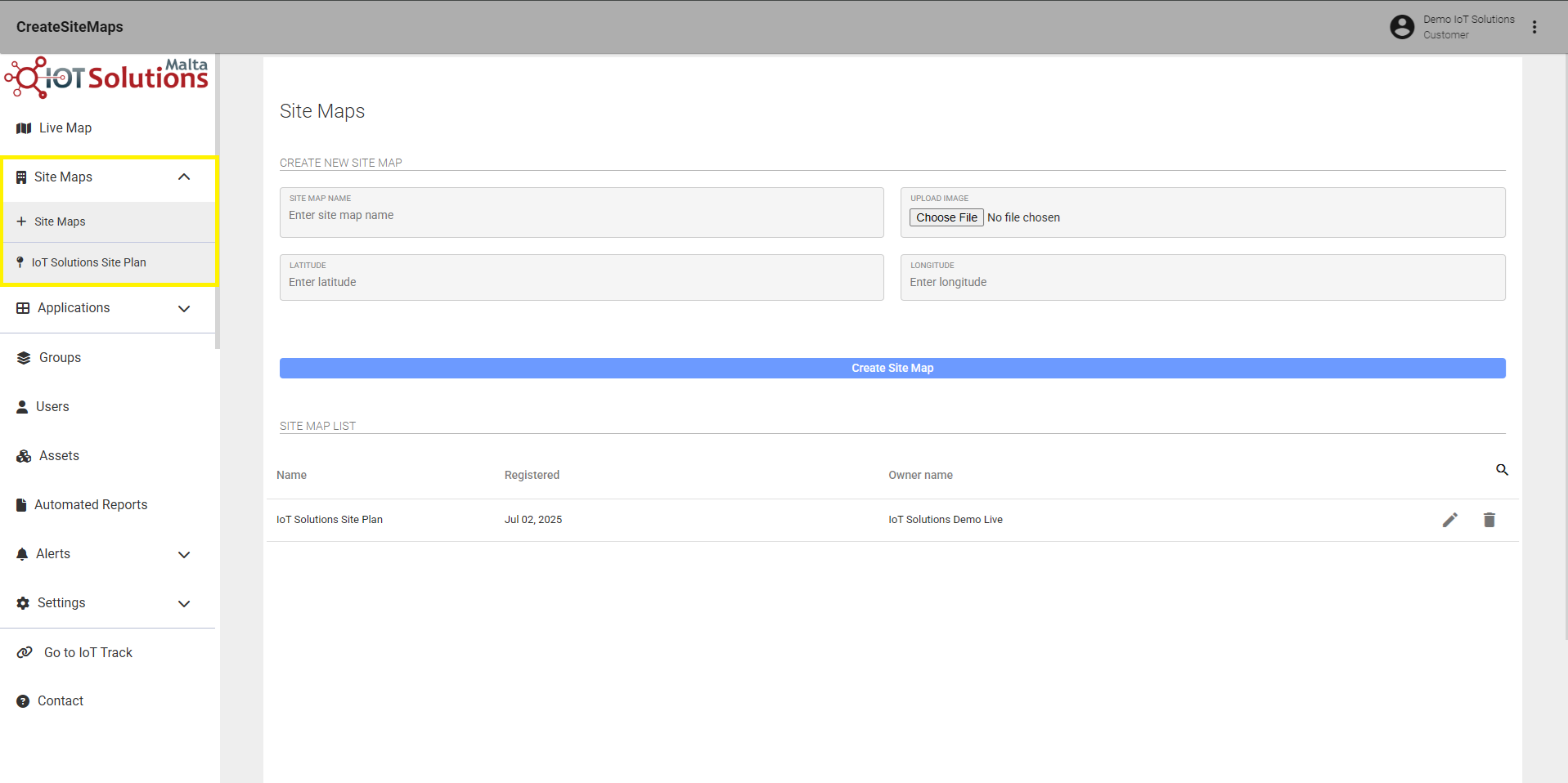 IoT Pro Platform - Check newly created Site Map