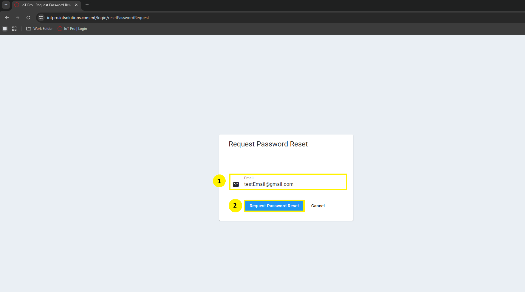 IoT Pro Platform - Forgot Password Form