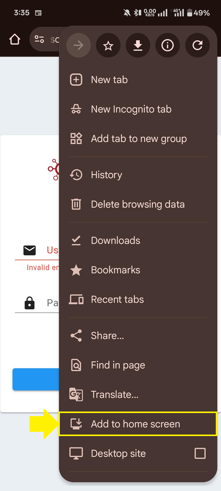 IoT Pro Platform - Selecting Add to home screen