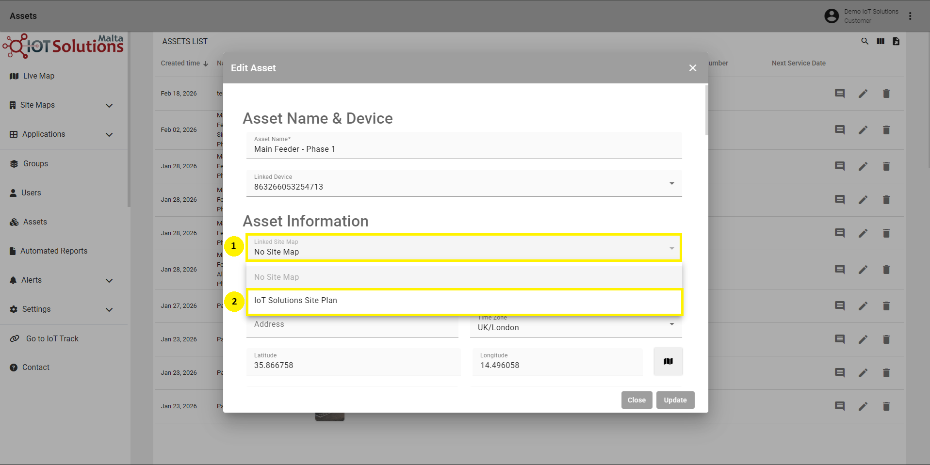 IoT Pro Platform - Selecting Site Map