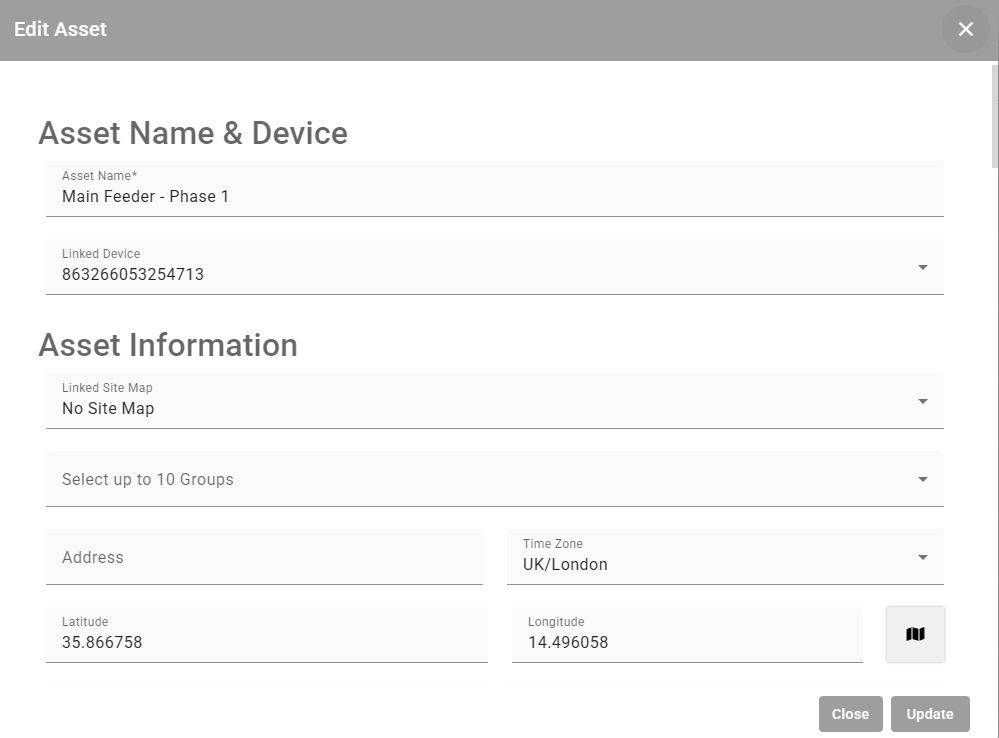 IoT Pro Platform - Edit Asset Details Form