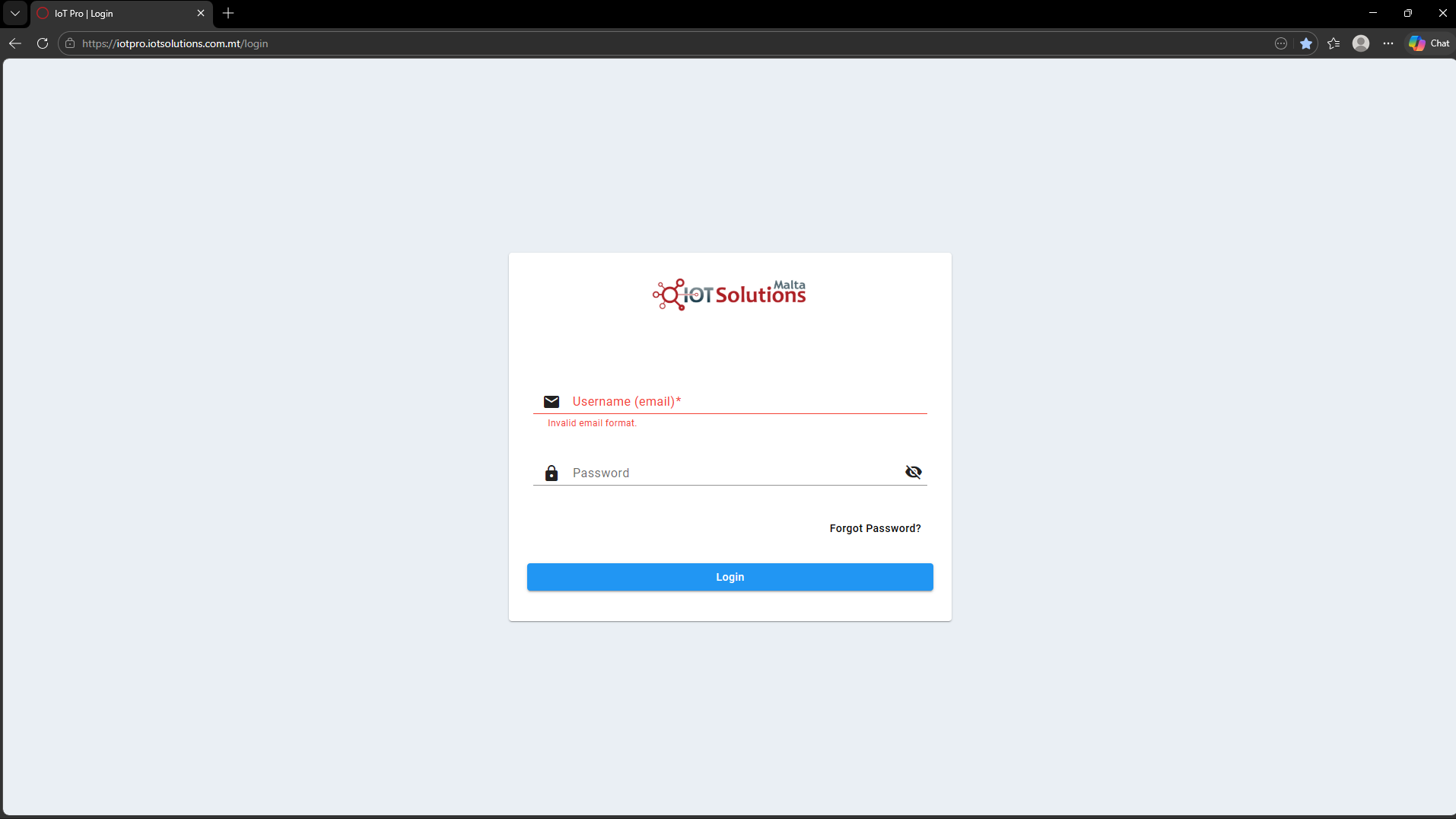 IoT Pro Platform - Login Page
