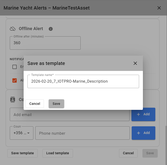 IoT Pro Platform - Save Template Form