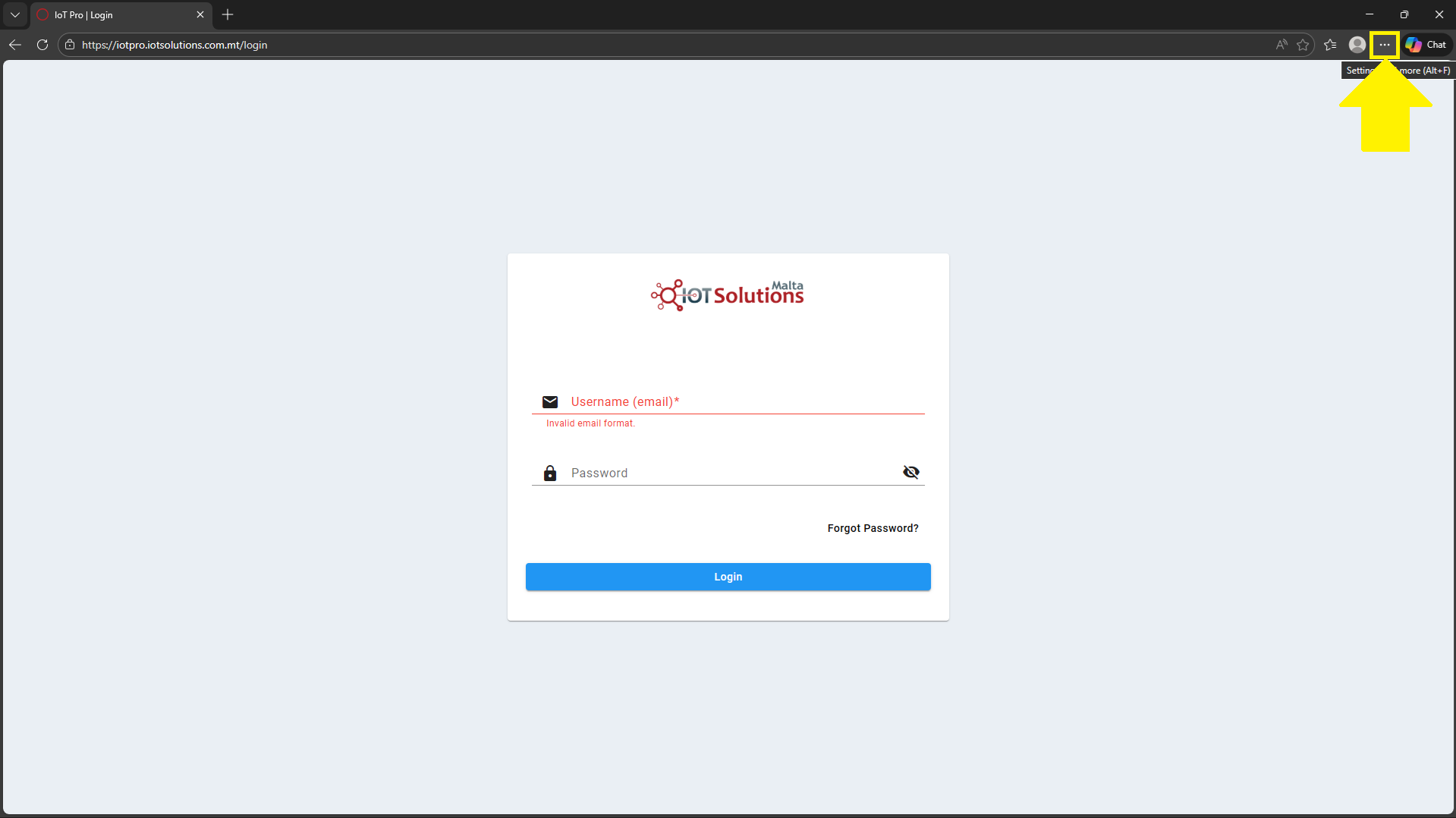 IoT Pro Platform - Opening Browser Toolbar