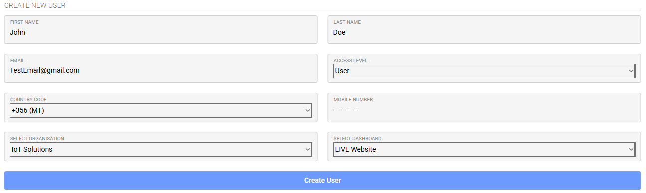 IoT Pro Platform - Create New User Example