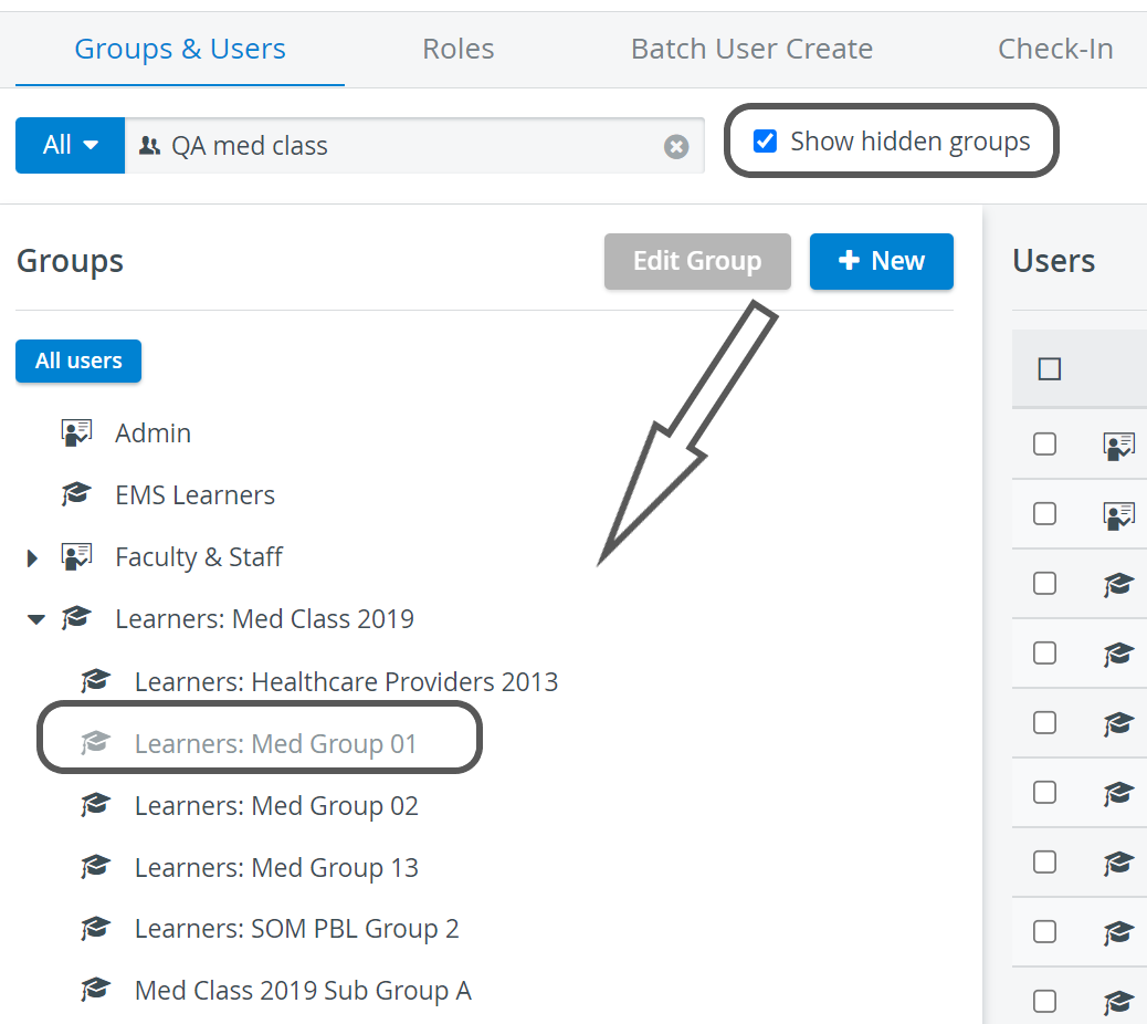 Show hidden groups