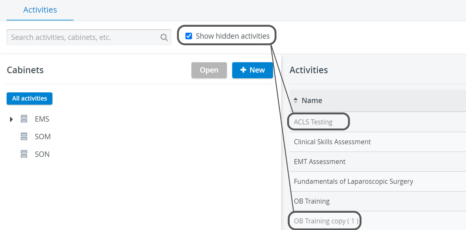 Show Hidden Activities