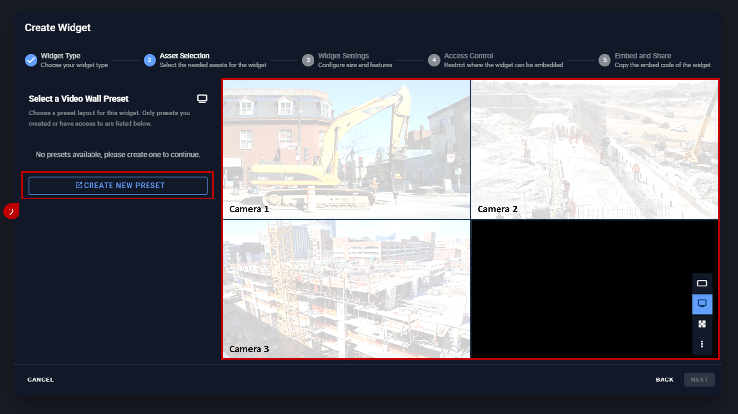 Create New Preset/ Link to Video Wall module