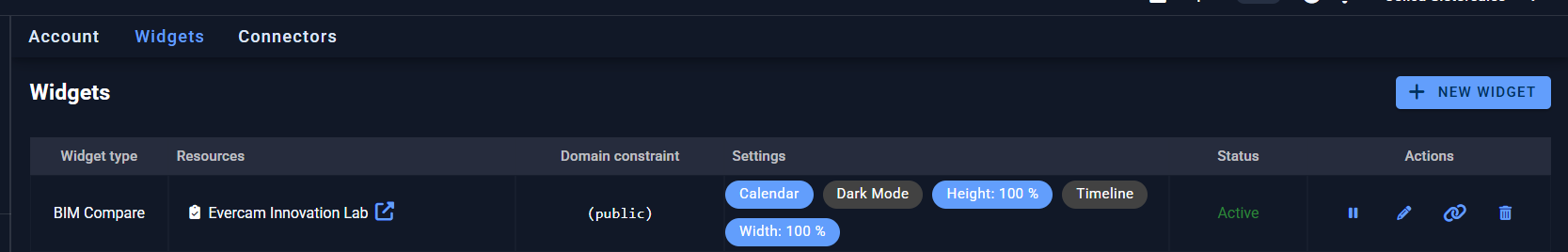 Example of log created on Widgets section for easy reference sharing.