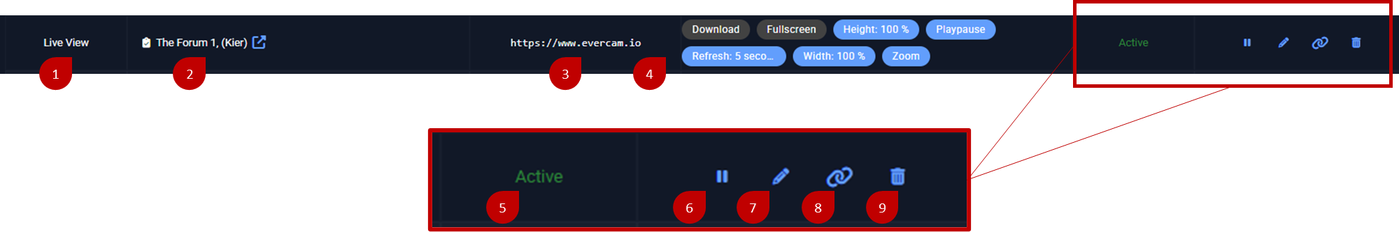 Elements of the Widget logs section.