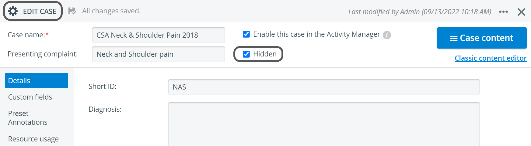 Hidden Case in the Case Manager
