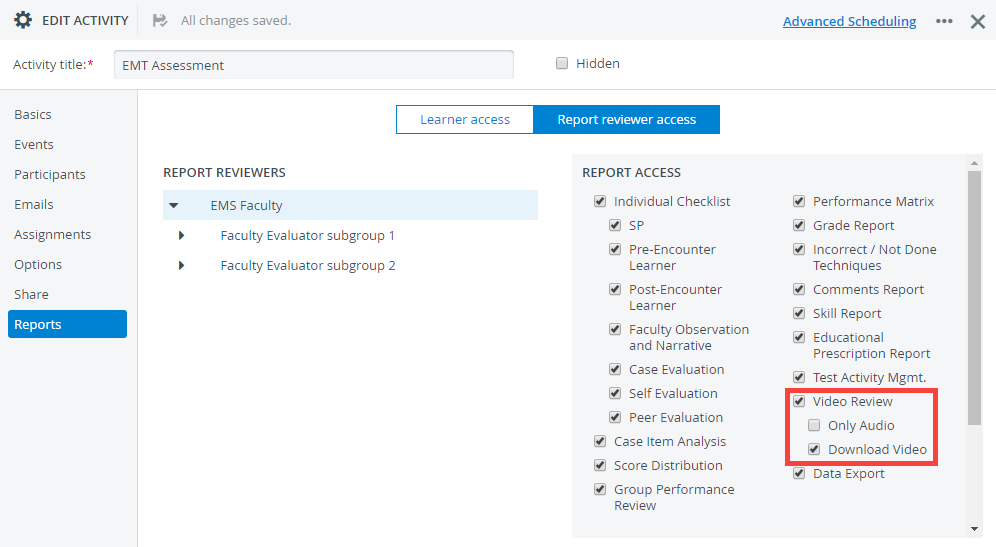 Default Report reviewer access setup in Reports