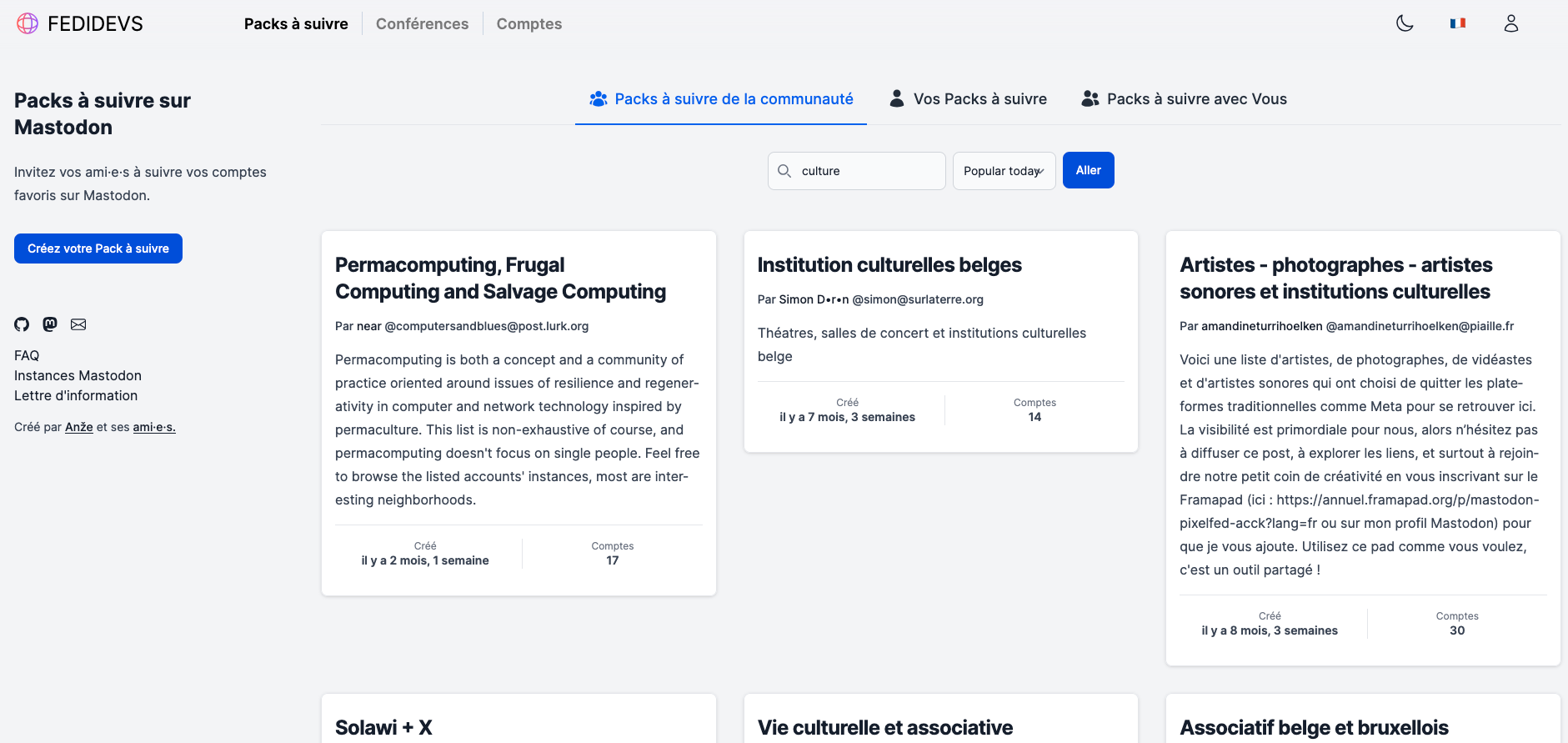 La page d'accueil de Fedidevs où l'on trouve les fedipacks