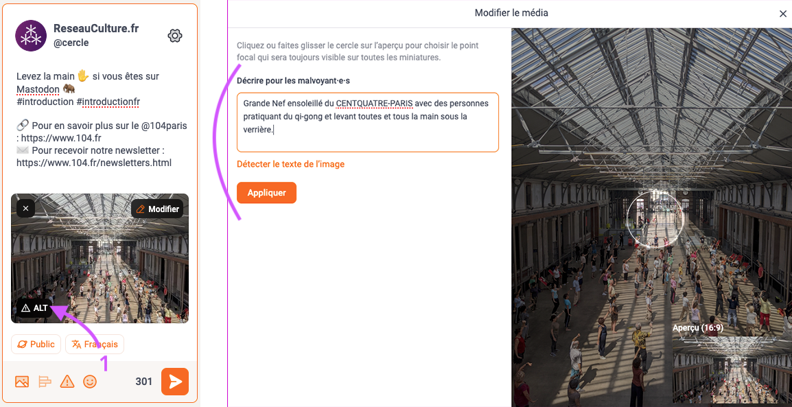 Cliquer sur ALT sur une image après l'avoir téléversé pour renseigner sa description