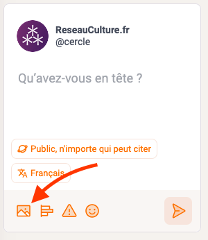Bouton permettant de téléverser des images pour accompagner votre publication