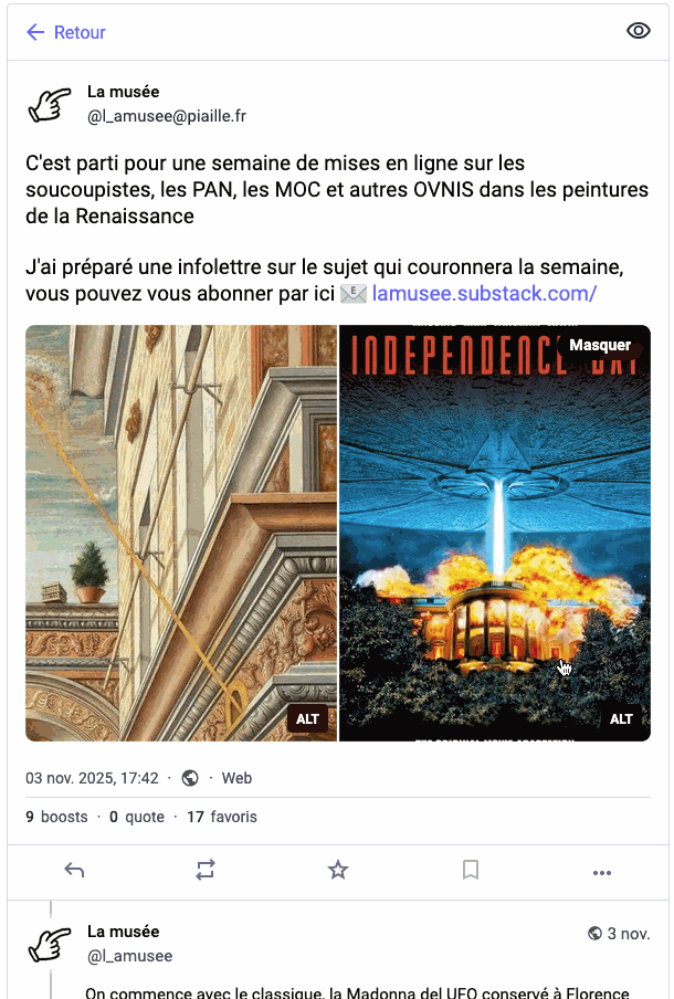 Exemple de fil de publications sur le compte de "La musée"