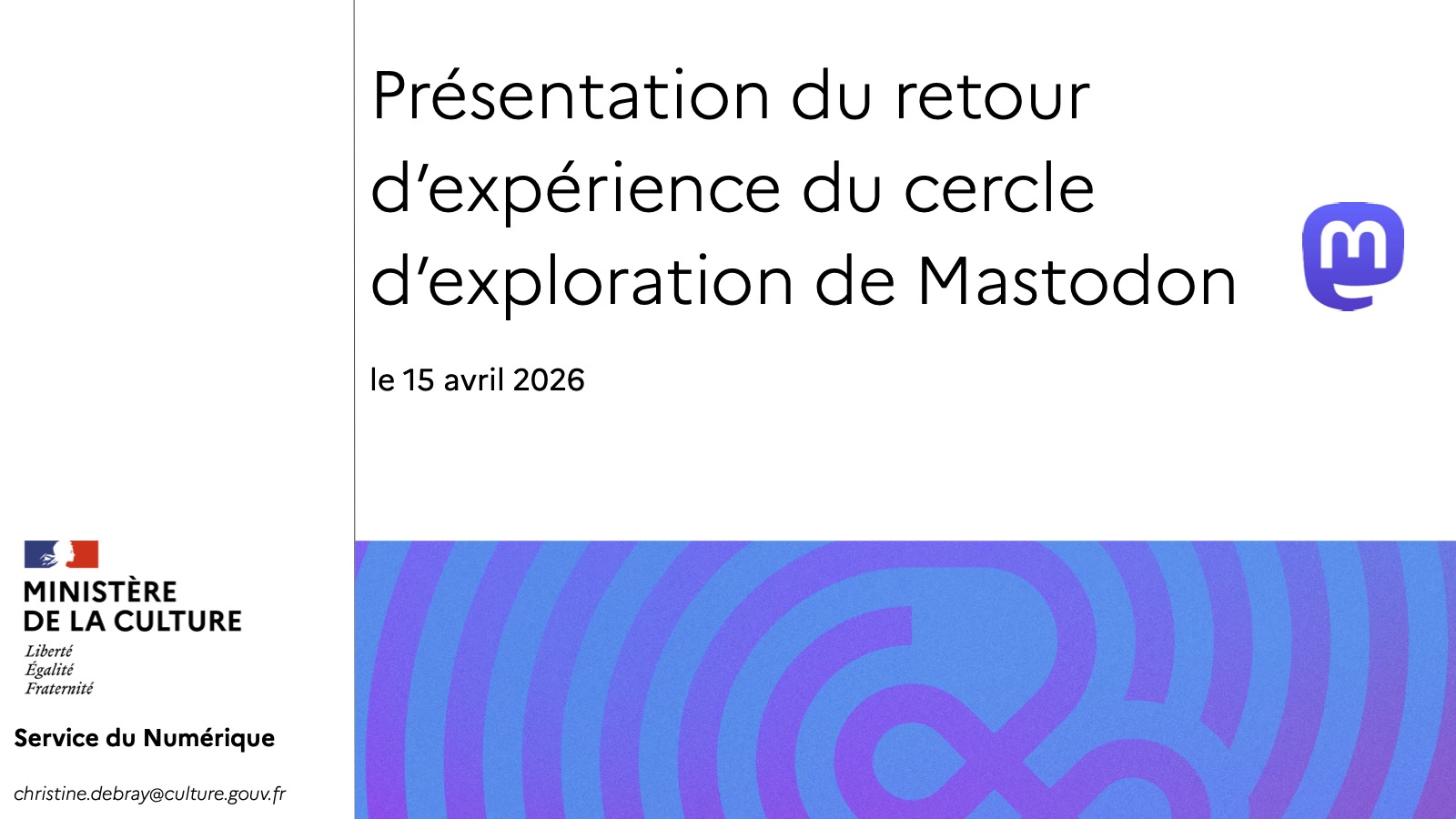 Page de couverture de la présentation