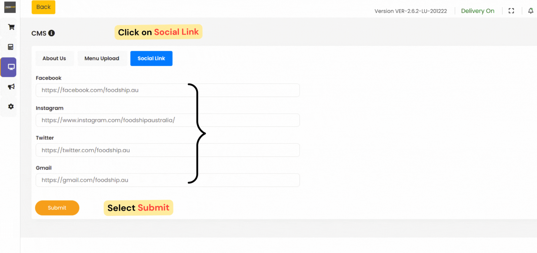 Adding Social Media links