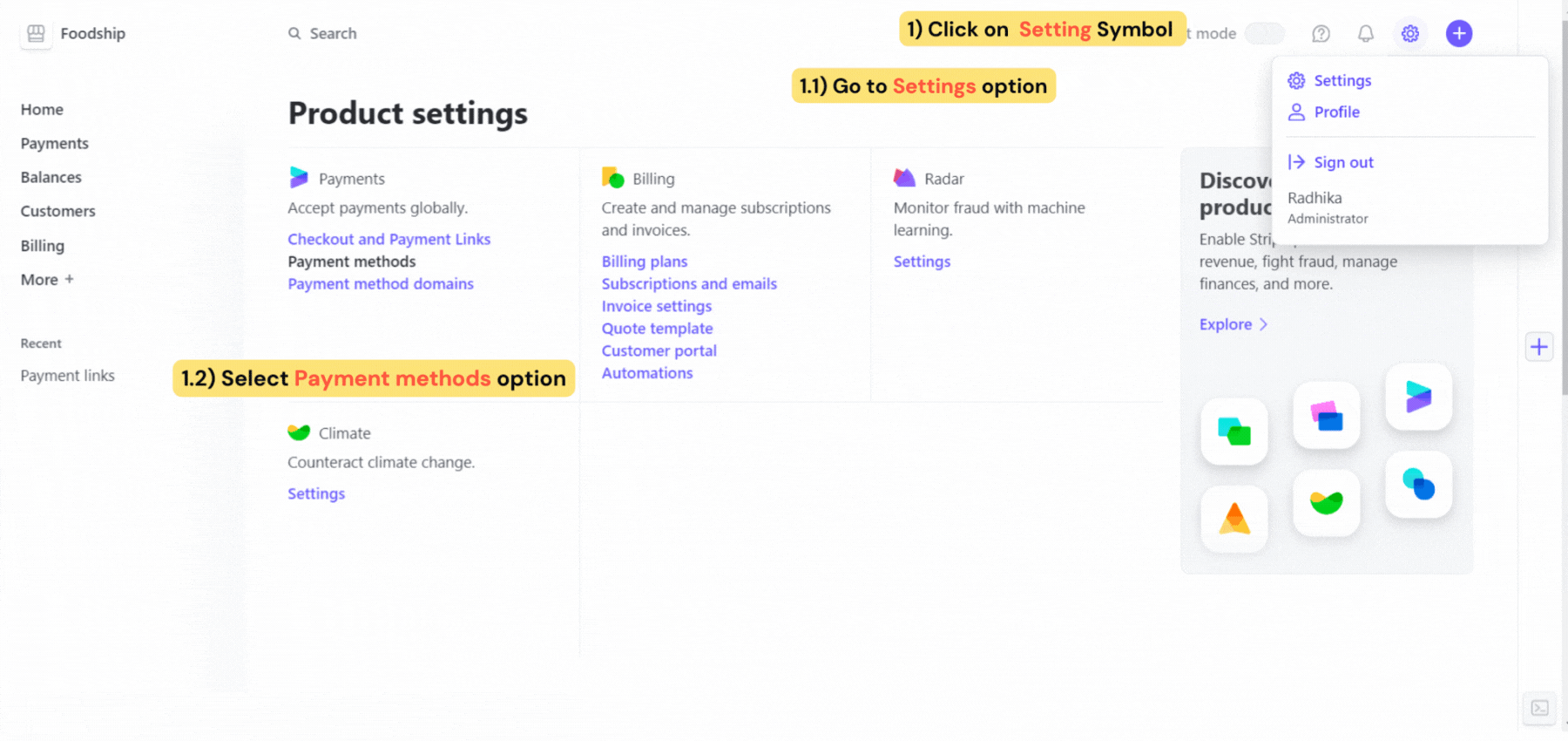 Settings - Stripe