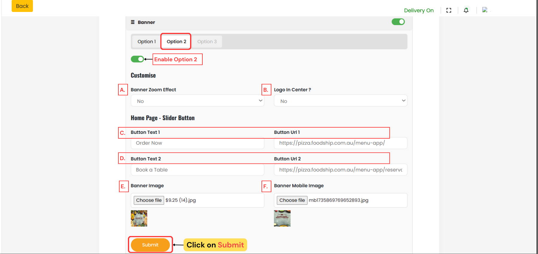 Option 2 - Banner Setting