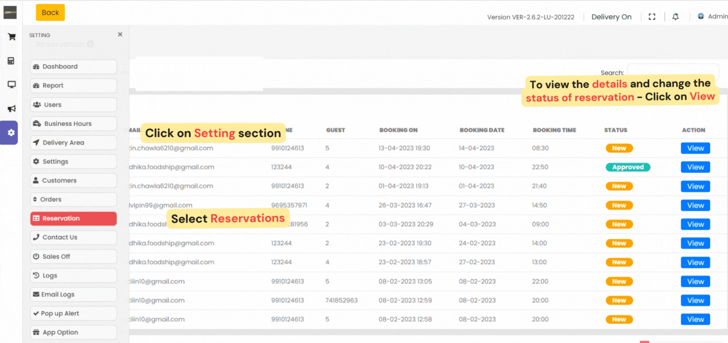 Reservation in admin panel