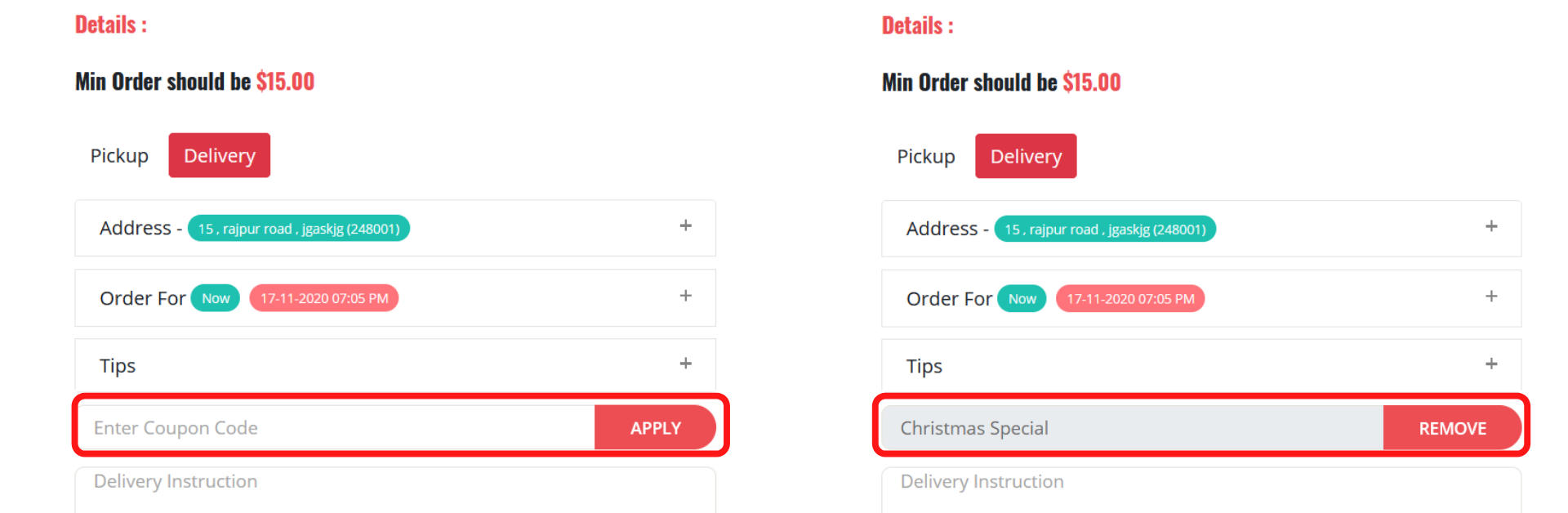 Coupon in frontend panel