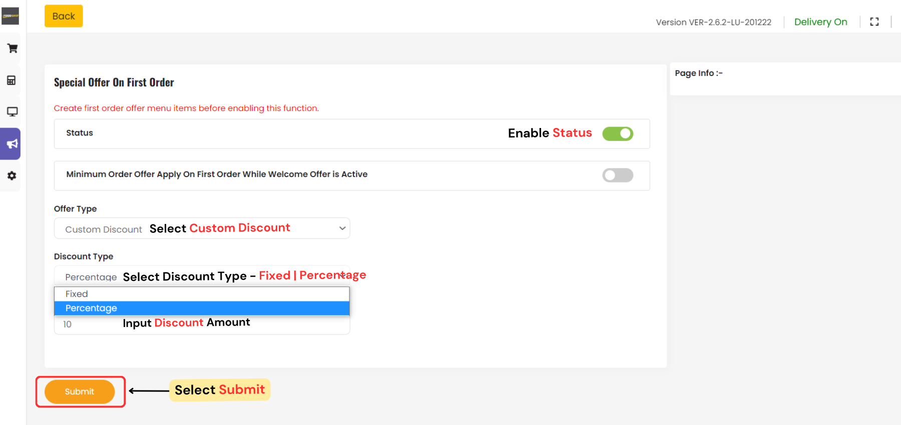 Adding Special Discount on First Order