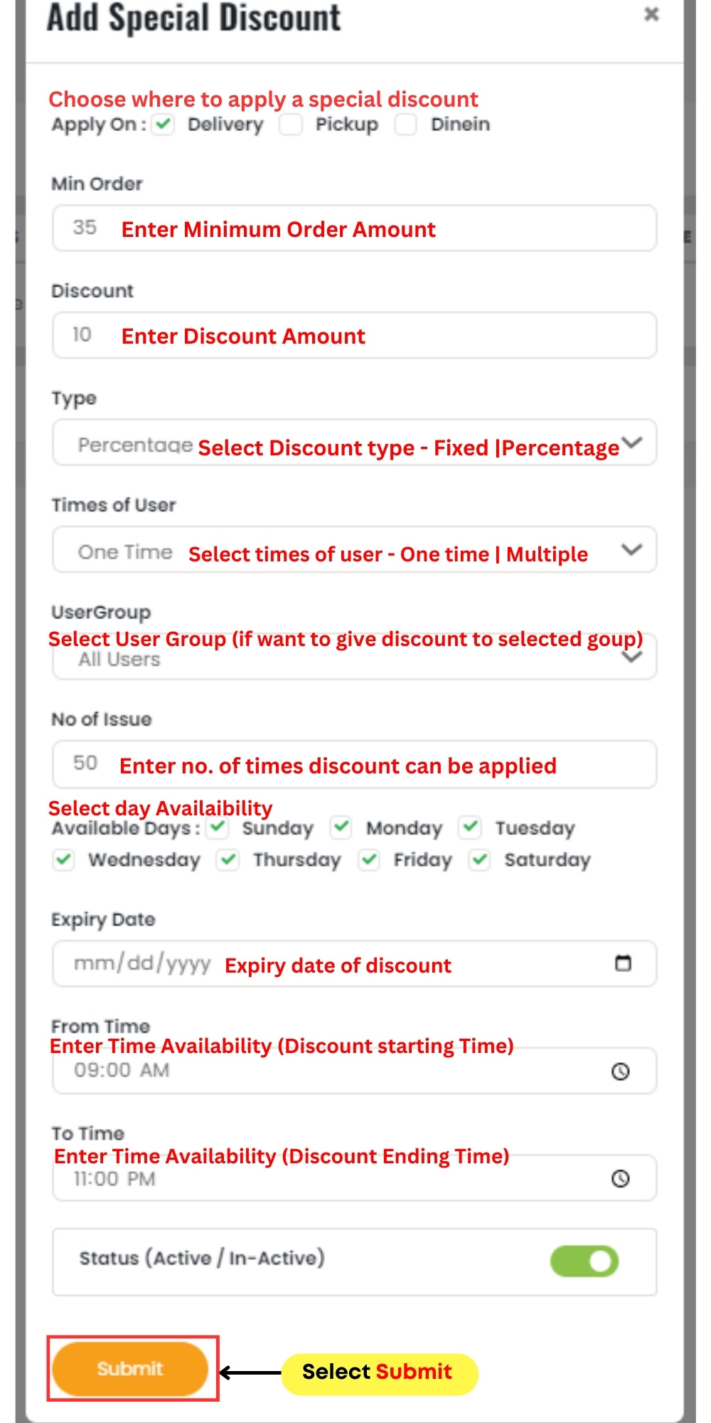 Adding Special Discount