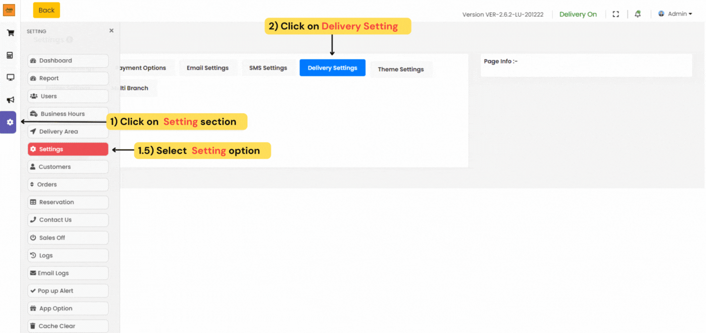 Delivery Area Settings