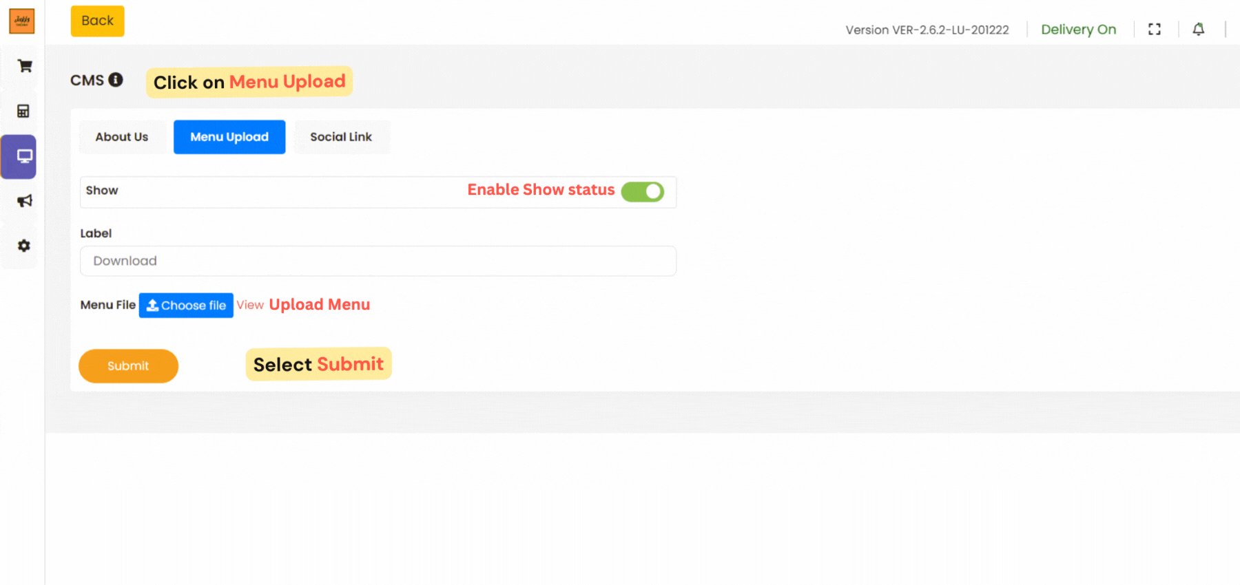 Upload Menu