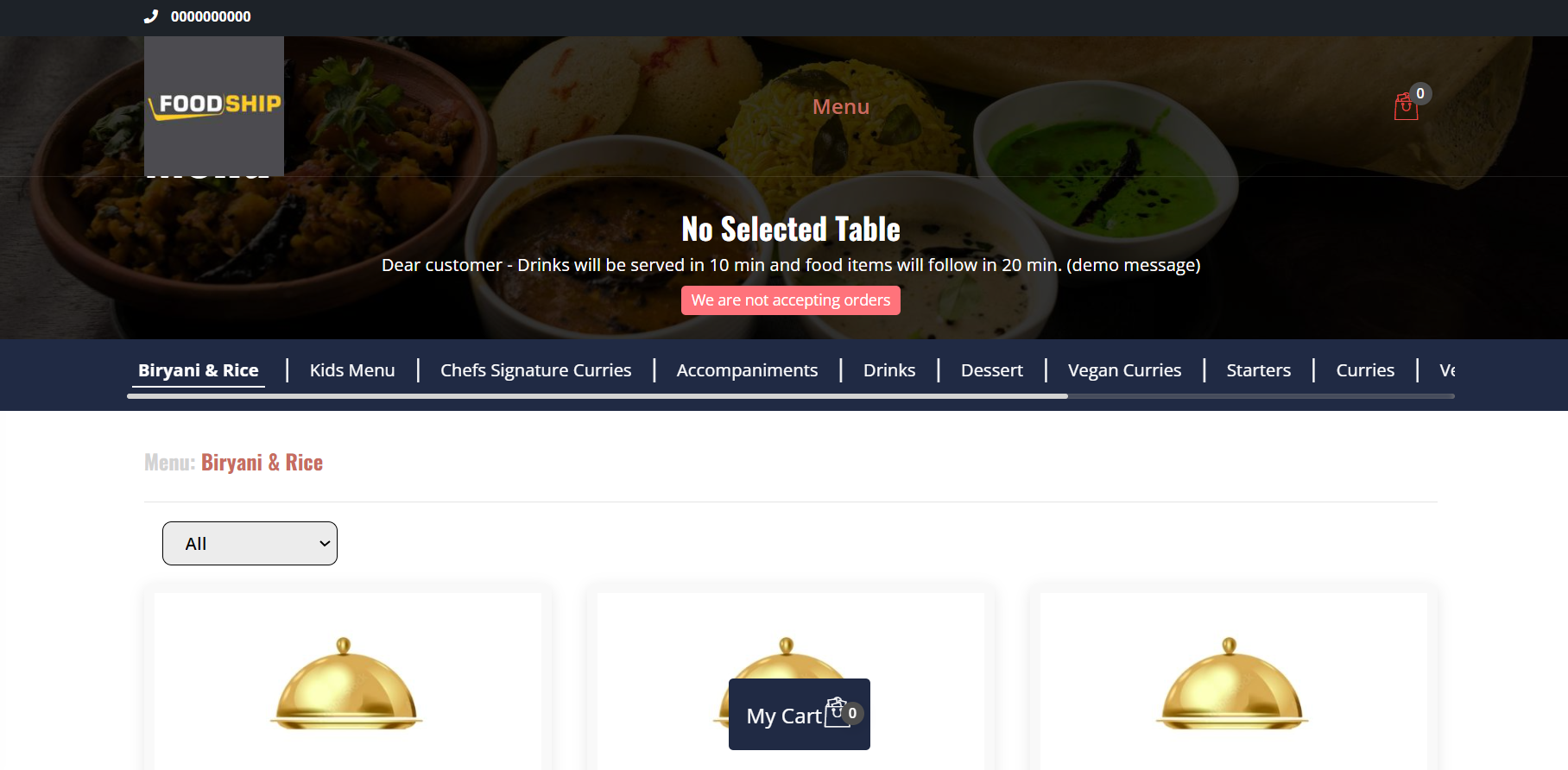 Dine-in status - Inactive