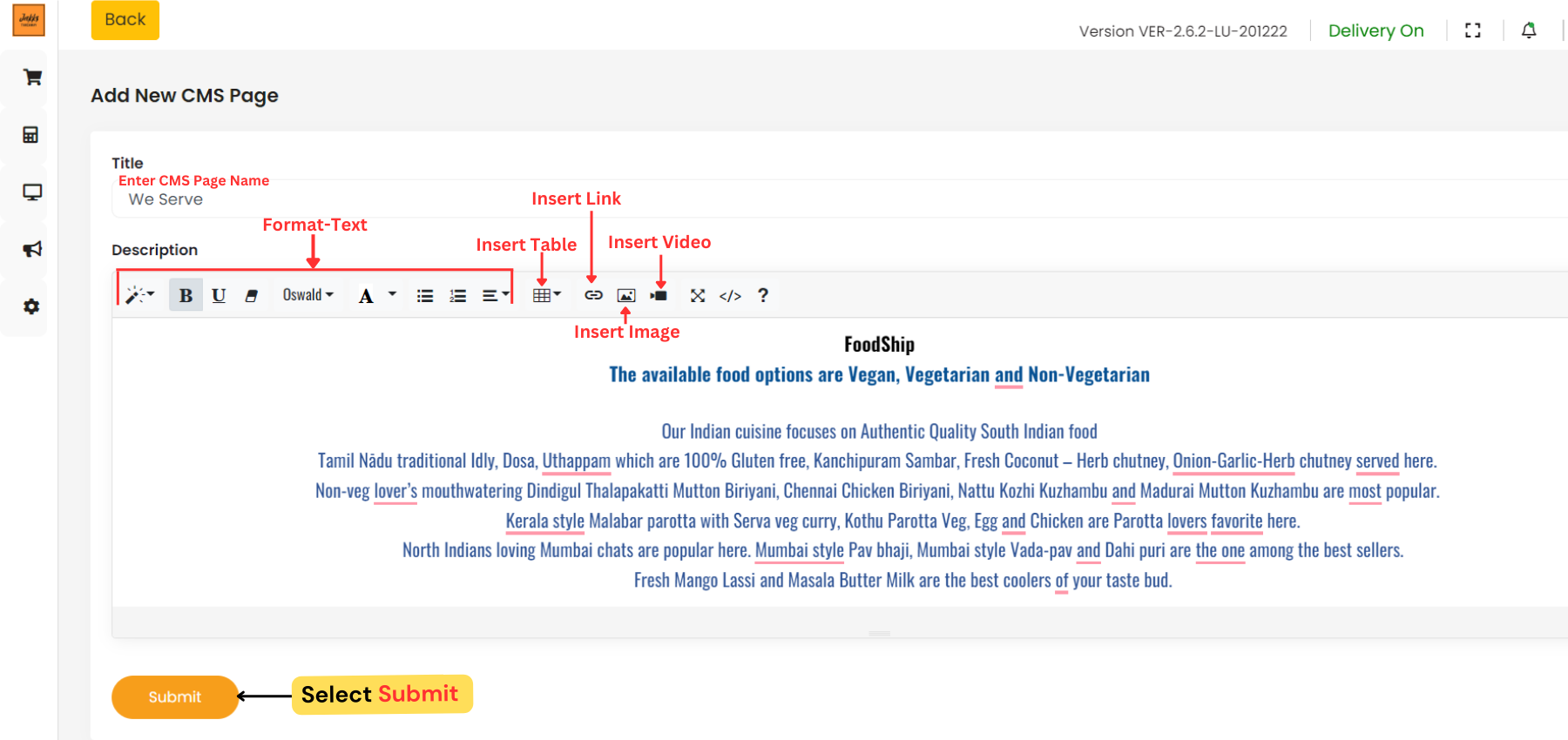 Description of page