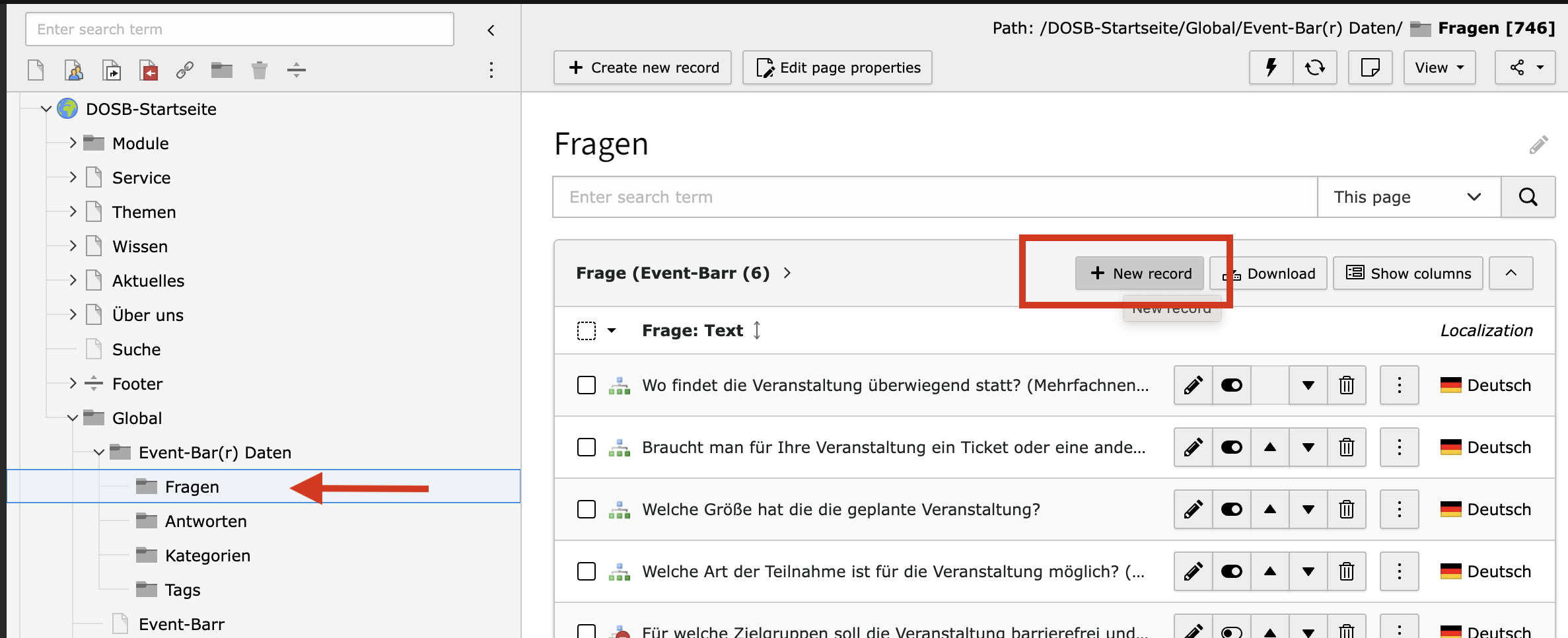 Neuen Datensatz erstellen