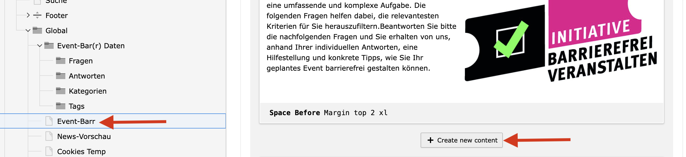 Schritt 1: Neuen Content anlegen für Auswahl Plugin