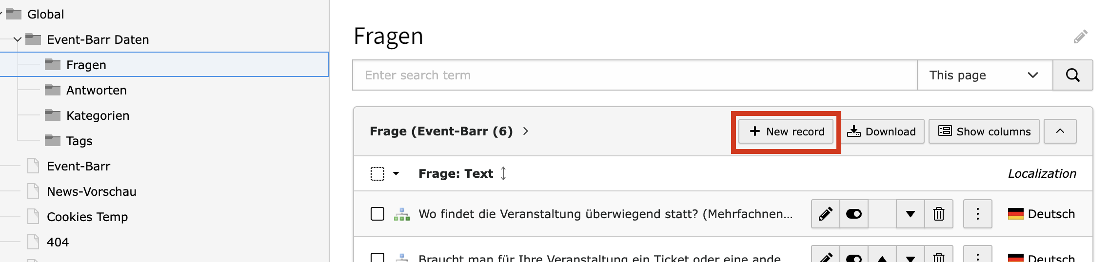 Neue Fragen hinzufügen
