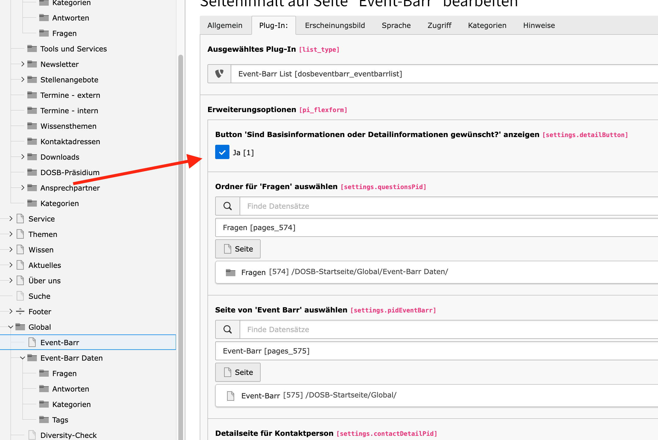 Auswahl Basis- oder Detailinformationen
