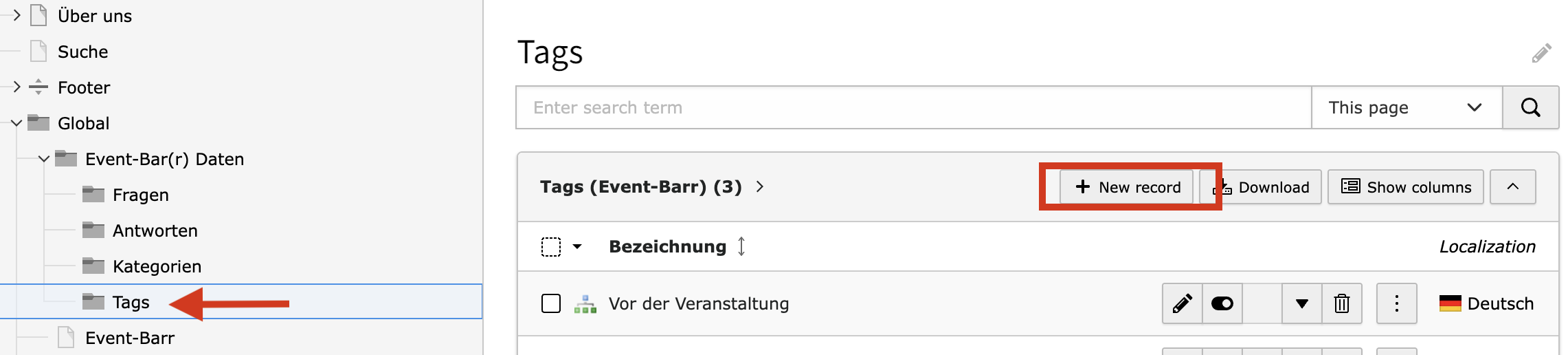Anlegen von neuen Tags