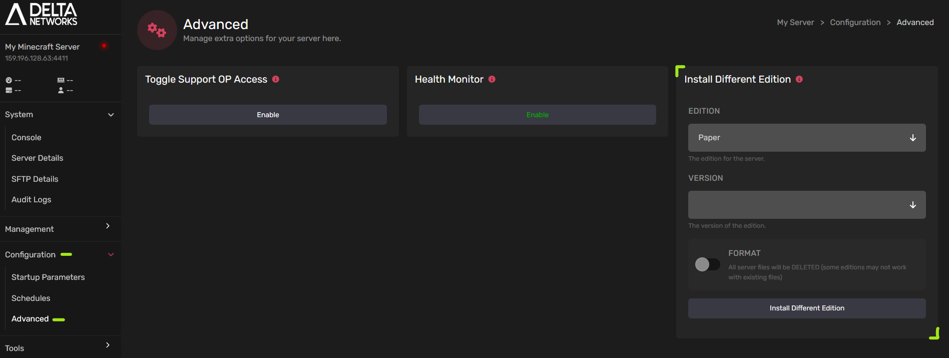 Note: Advanced has been renamed to Server Actions