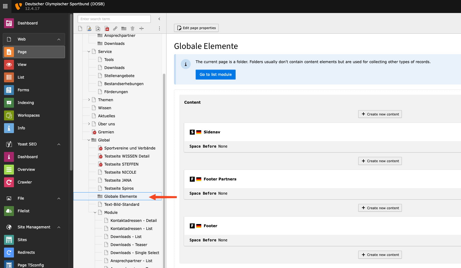 Im Content Element "Footer" können alle Daten im Footer bearbeitet werden