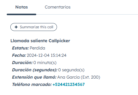 Llamada saliente (Perdida)