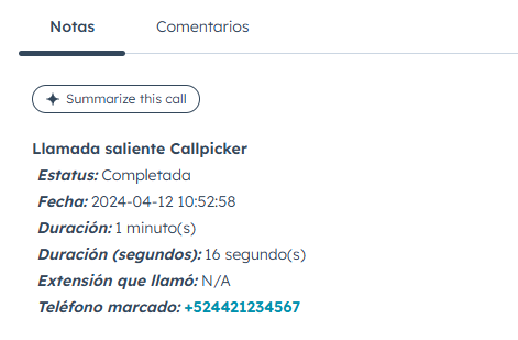 Llamada saliente (sin nombre y número de extensión)