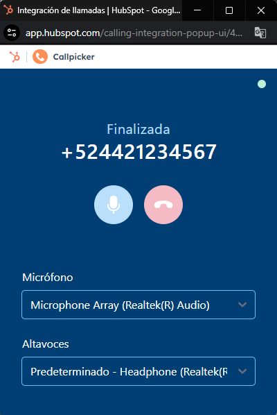 Estatus de la llamada: Finalizada