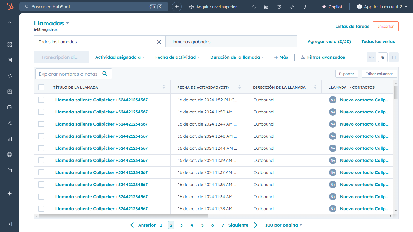 Registro de llamadas en HubSpot