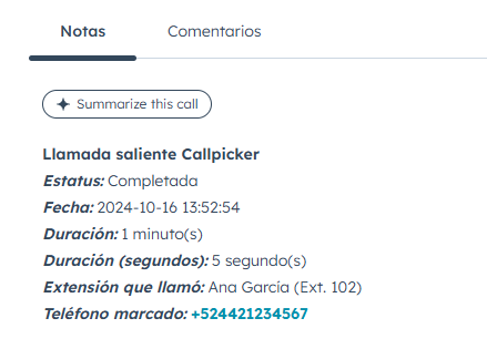 Llamada saliente (Completada)