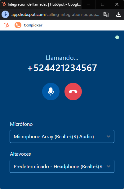 Estatus de la llamada: Llamando...