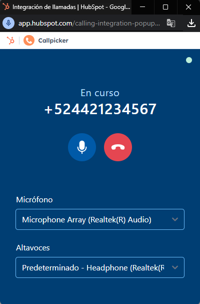 Estatus de la llamada: En curso