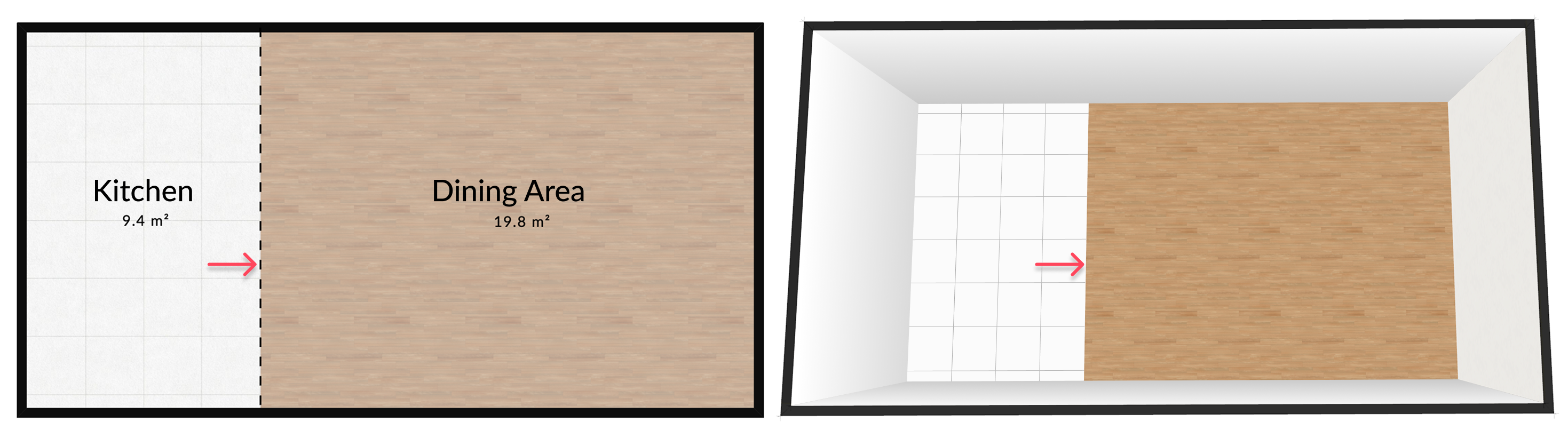 Left: 2D Plan View | Right: 3D Model View