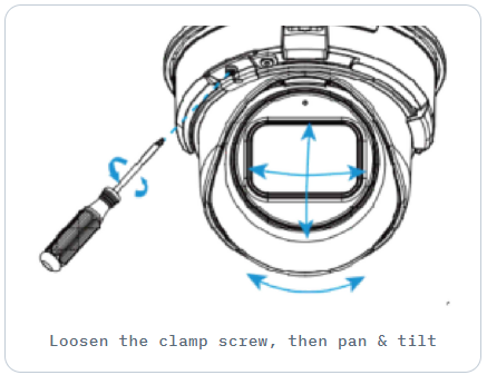 Loosen the clamp screw, then pan & tilt