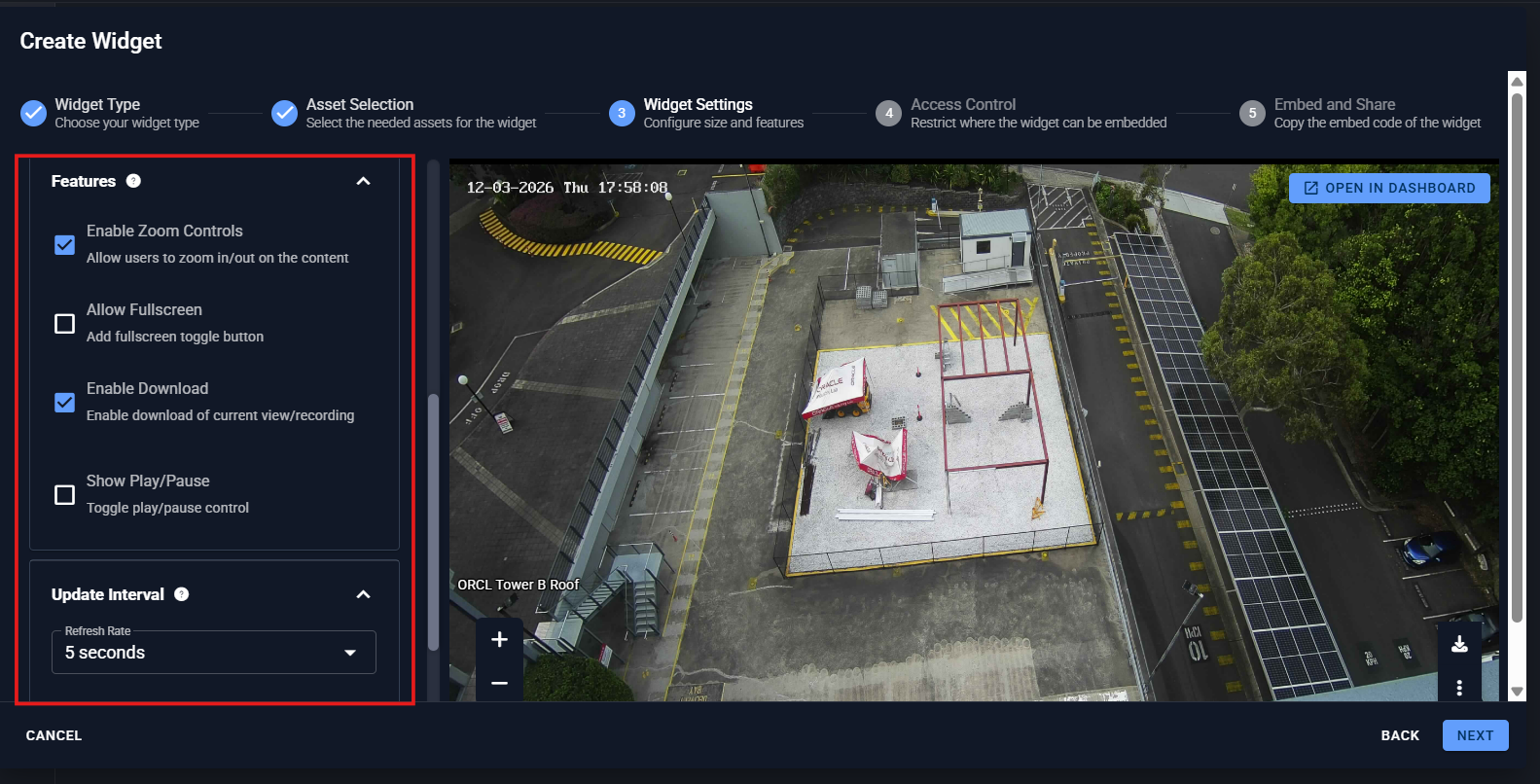 Live View Widget Settings