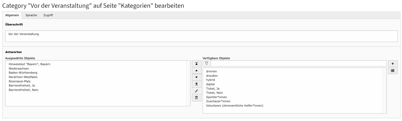 Zuordnung Kategorie/Antworten